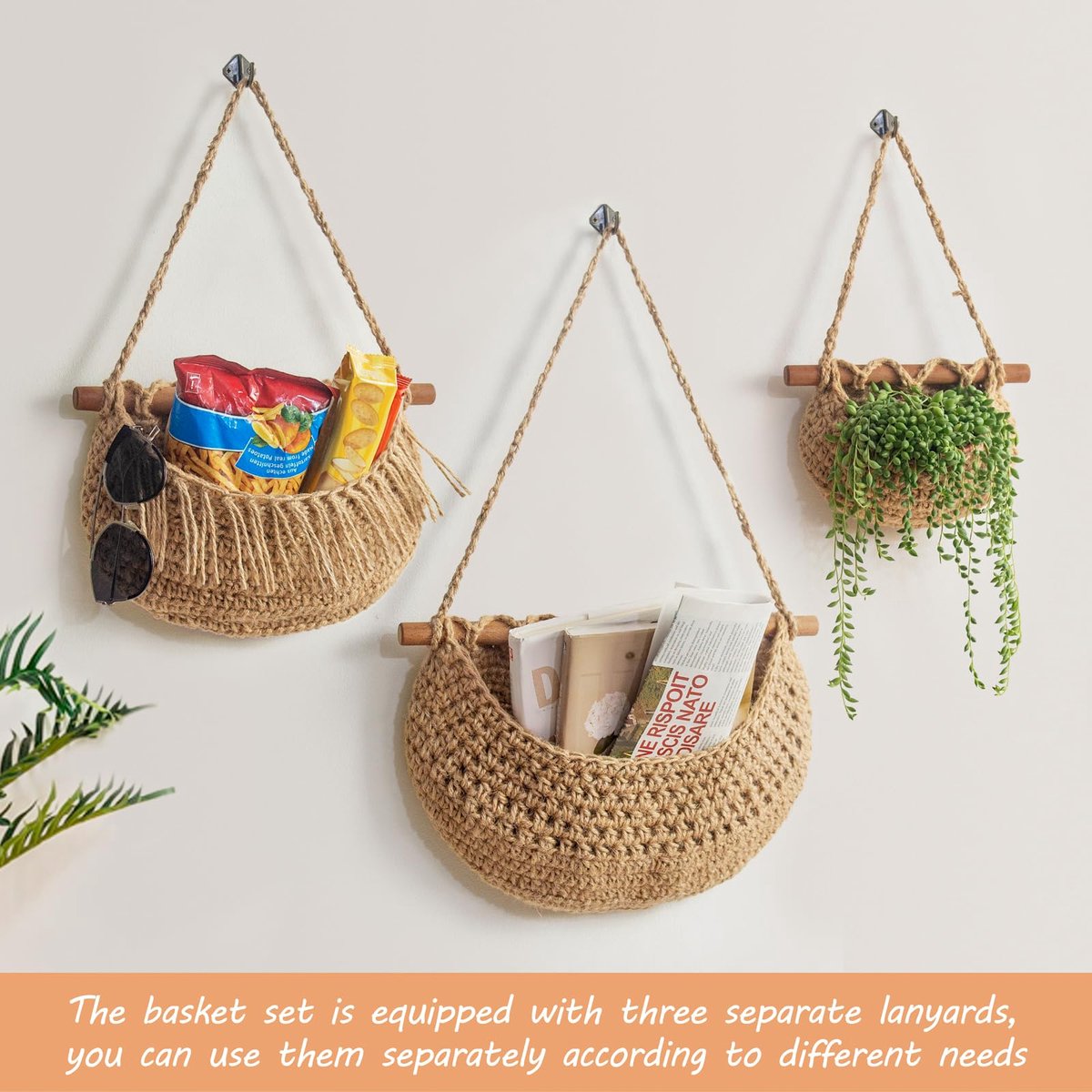 Hanging Fruit Basket - Hanging Storage - 3-Tier Over-the-Door Organizer - Woven Jute Wall Basket - Storage Bags - Over-the-Door Wall Organizer - For Entryway — image 5