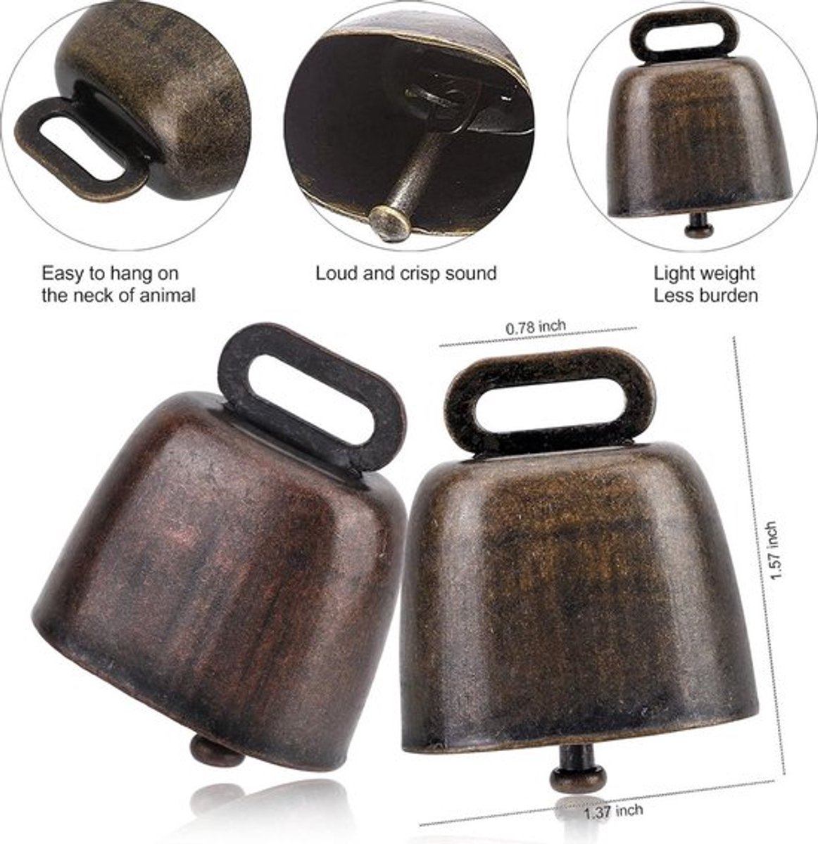 Cowbell 6 Pieces - Christmas Bells - Bell - Grazing Cowbell - Metal Cow Bell Small Bells - Goat Bell - Horse - Doorbell - Dog Bell - Christmas Decoration — image 2