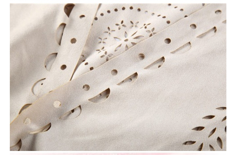 Beige Suede Wheat Tassel Triangle Scarf - Autumn Warm Shawl for Women, Hollow-Out Fringe Design โ image 2