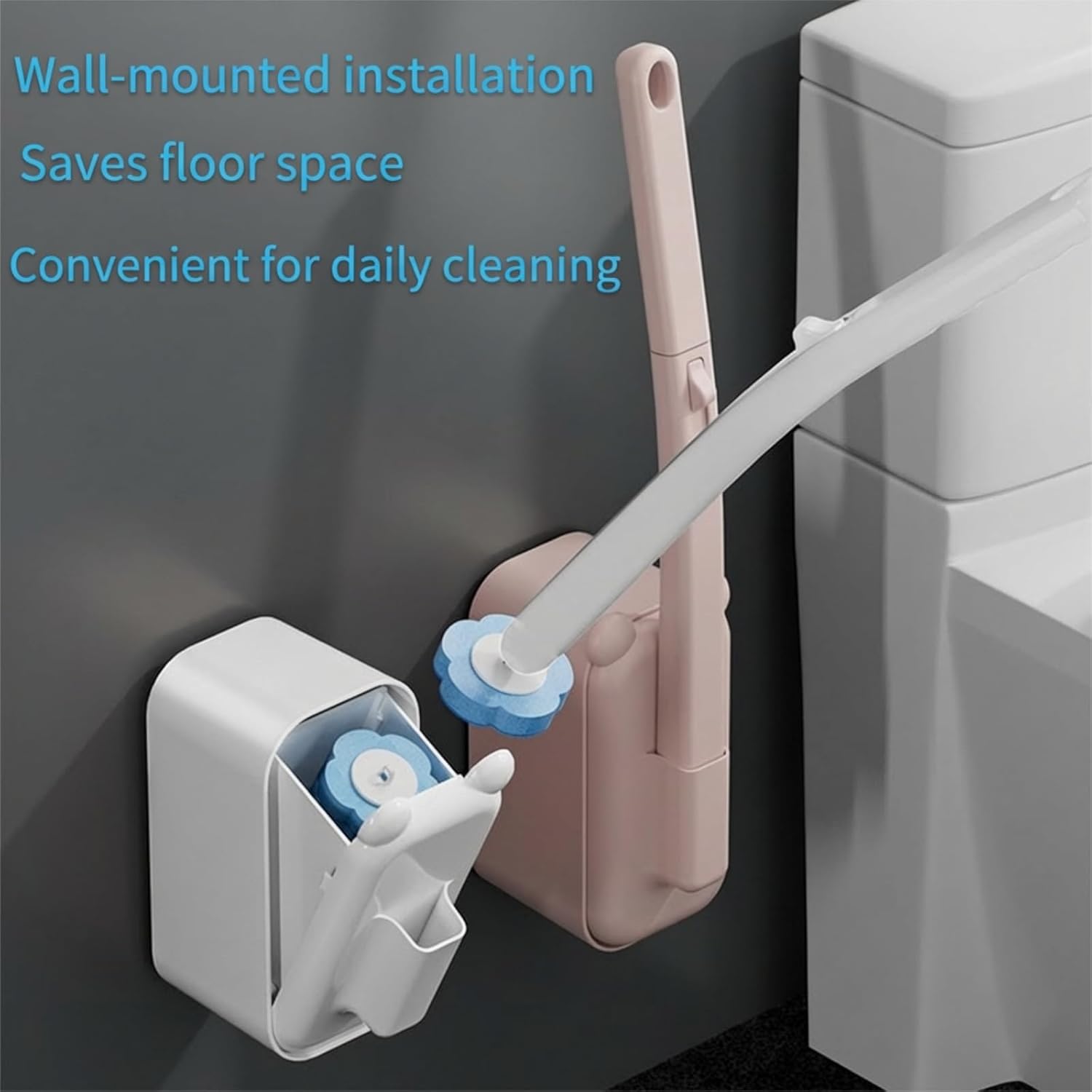 Disposable Toilet Brush with 48 Refills,Toilet Cleaning Supplies,Toilet Wand Brush Starter Kit,Wall Mounted Toilet Bowl Cleaner Brush with Holder for Bathroom — image 4