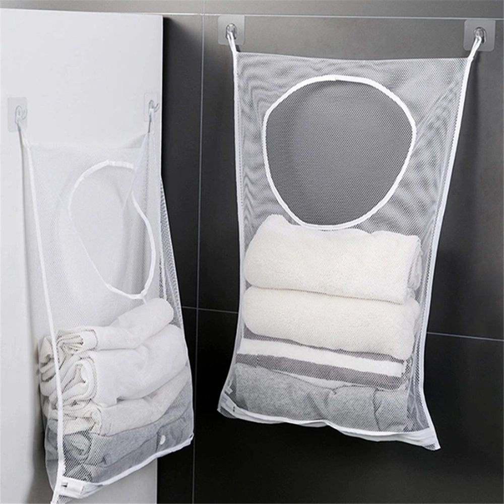 2 pack Hanging Laundry Hamper Bag, Portable Laundry Bag, 29 × 19 Inch Large Foldable Wall Hanging Laundry Basket with 2 × 2 Adhesive Hooks for Dirty Clothes — image 3