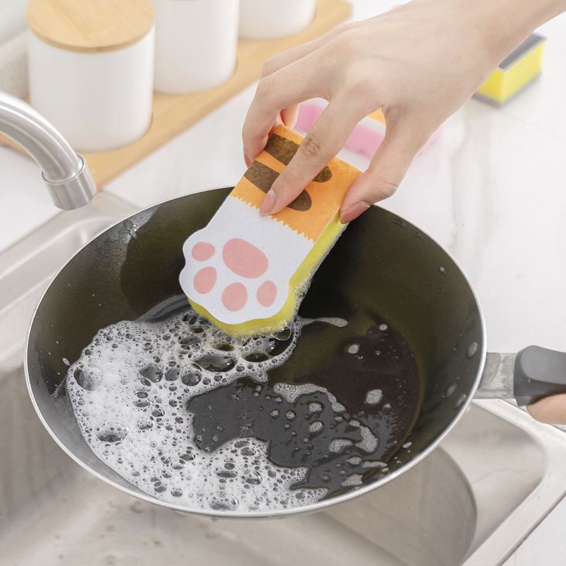 6PCS Kitchen Scrub Sponges Non-Scratch Multi-Use Heavy Duty Scrub Sponge for Dishes Pots and Pans Three-Layer Cat Shape Cleaning — image 2