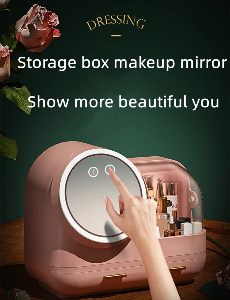Ivory White LED Vanity Makeup Organizer with Partition Storage and Touch-Control Mirror - Large Capacity Cosmetic Box โ image 2