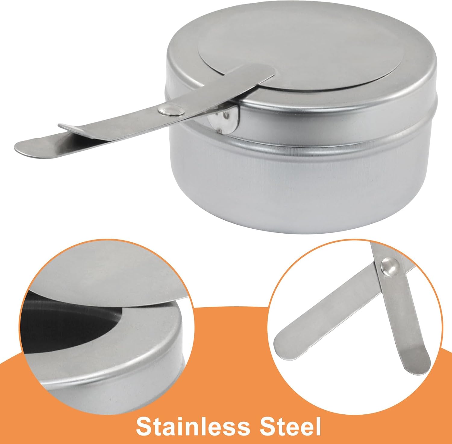 8 Pack Stainless Steel Fuel Holder,Canned Heat Holder,Safety Cover Buffet Warmer, Buffet Warming Trays for Barbecue Buffets Parties(Silver) — image 4