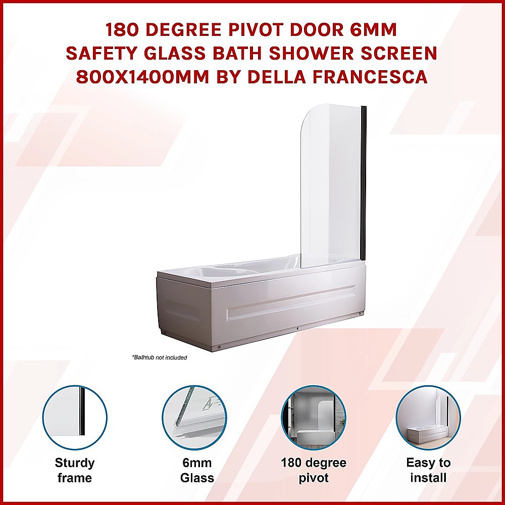 180 Degree Pivot Door 6mm Safety Glass Bath Shower Screen 800x1400mm By Della Francesca โ image 3