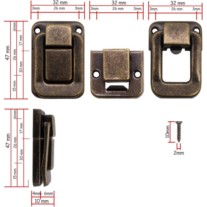 4 pcs U-Shaped Clasps For Chests, Boxes, Chests, Vintage Design In Brass 47 X 32 Mm, Bronze, Copper โ image 2