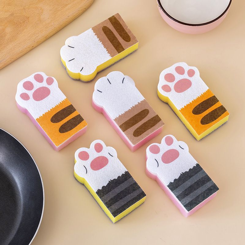 6PCS Kitchen Scrub Sponges Non-Scratch Multi-Use Heavy Duty Scrub Sponge for Dishes Pots and Pans Three-Layer Cat Shape Cleaning — image 4