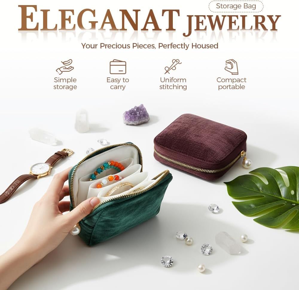 Travel Jewelry Case, Small Velvet Jewelry Pouch Bag with Zipper, Mini Portable Organizer for Earrings Rings Necklaces, Anti-Scratch Portable Storage Bag (Smog — image 2
