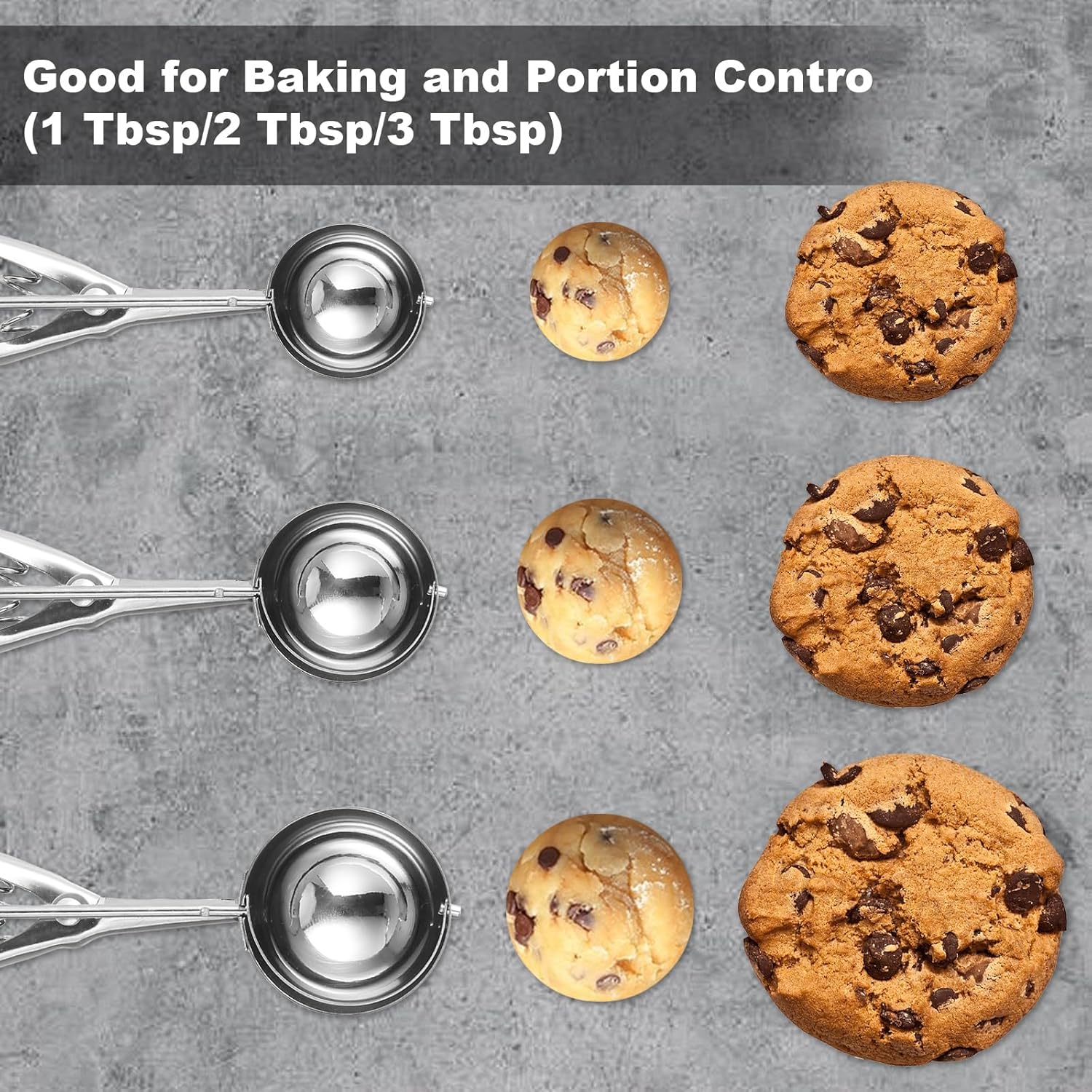 Cookie Scoop,Set of 3 Cookie Dough Scoops for Baking 1 Tbsp,2 Tbsp,3 Tbsp,Stainless Steel Ice Cream Scooper with Trigger Release for Cupcake,Ice — image 6