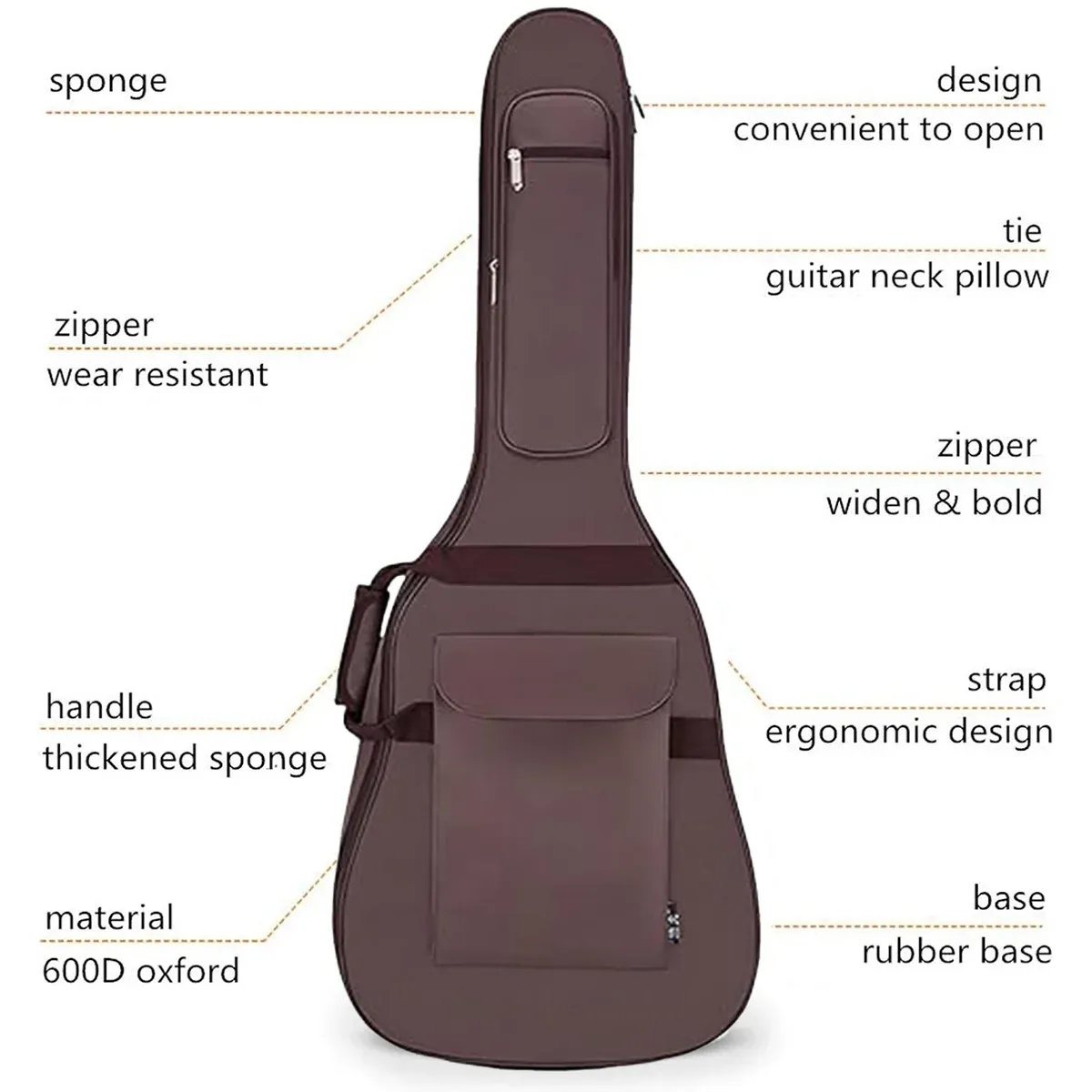 Waterproof Guitar Bag Musical for Guitars Protection Home Travel Gig Practice - Coffee — image 6
