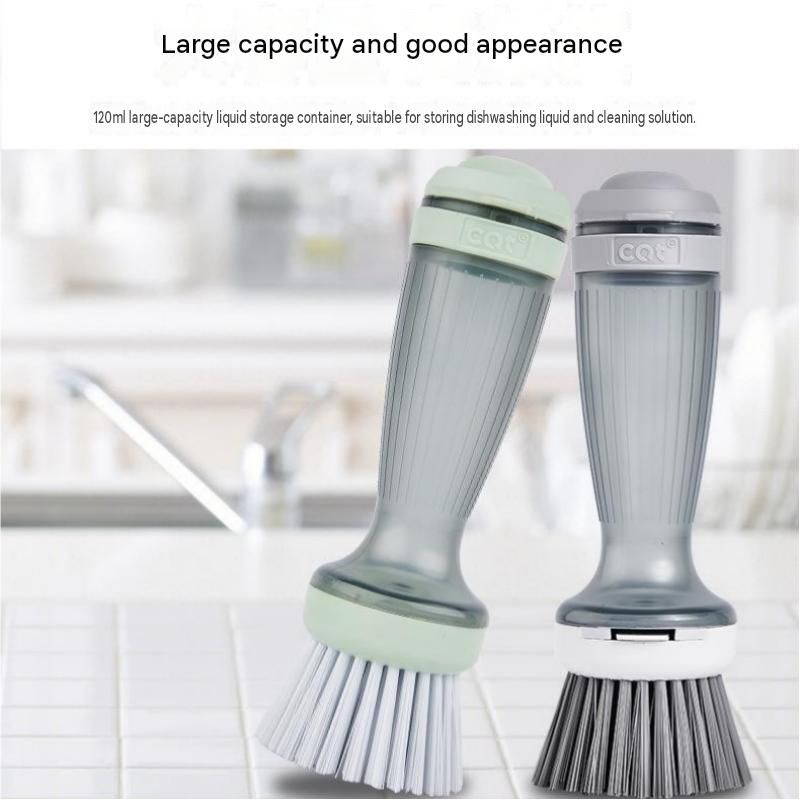 Grey Liquid Dispensing Kitchen Brush - 120ml Handle Reservoir, Replaceable Bristle and Sponge Heads, Ergonomic Long Handle for Pots Pans and โ image 5