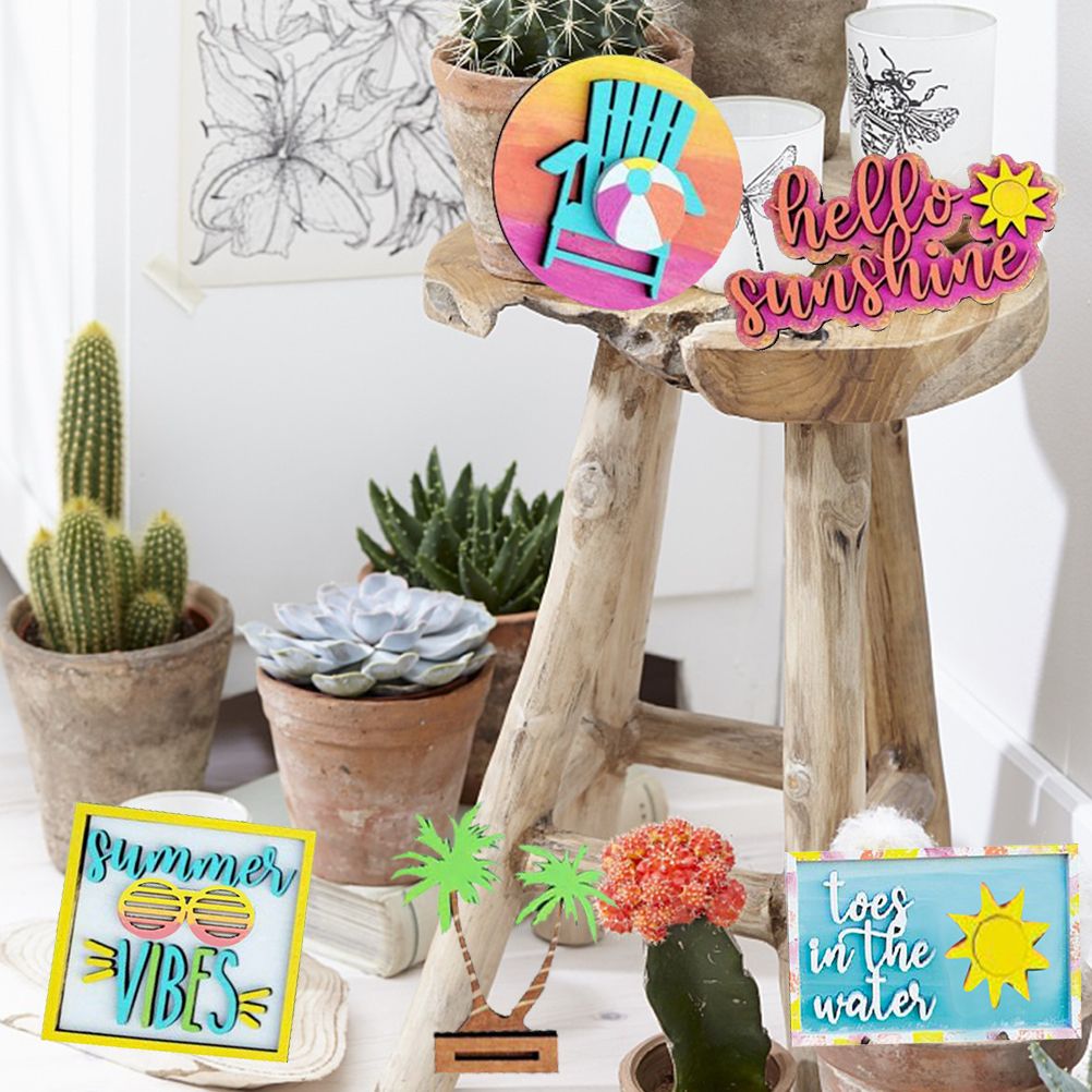 Tiered Tray Stand Wood Tiered Serving Tray Decor Holder Summer Beach Farmhouse Decorative Wooden Tiered Stand Kitchen Counter Table Decor — image 6