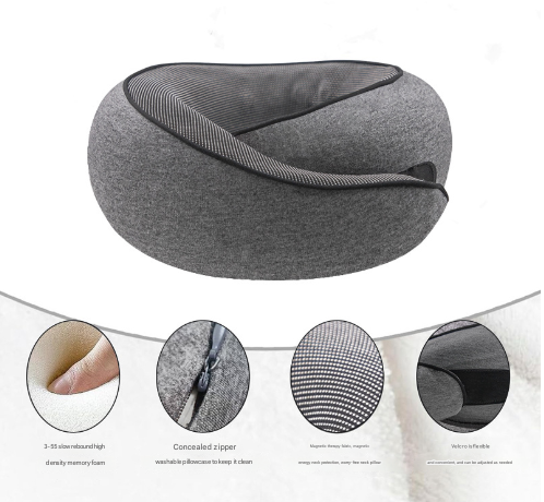 Dark Grey Ergonomic Memory Foam Travel Neck Pillow - U-Shaped Support for Naps & Journeys — image 3
