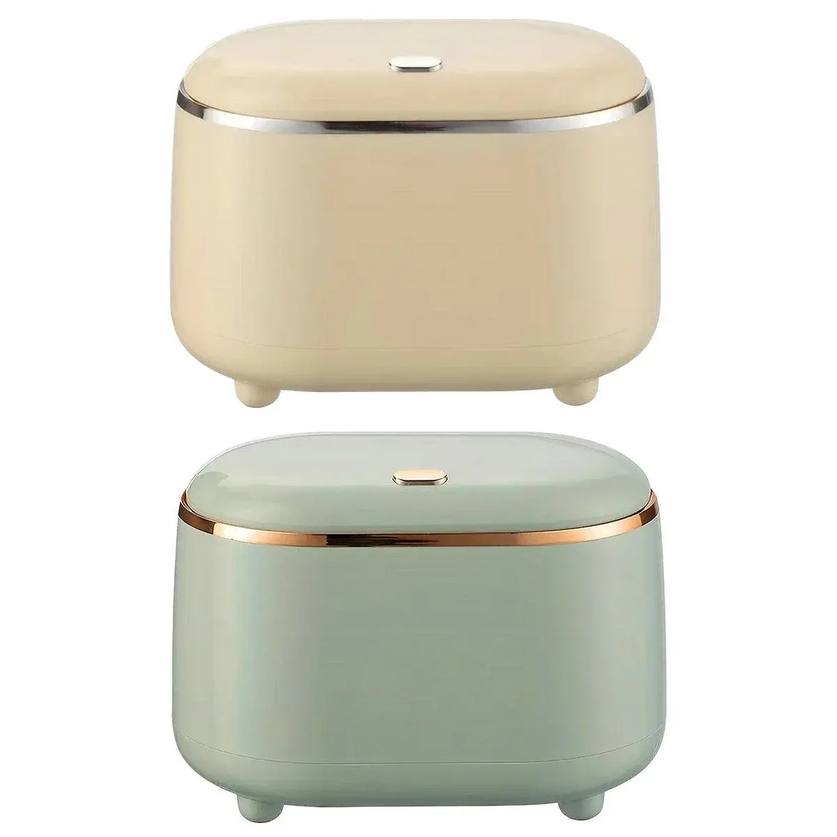 Small Desktop Trash Can Oval Pop Up Lid Rubbish Bin Waste Organizer Container - Beige โ image 3