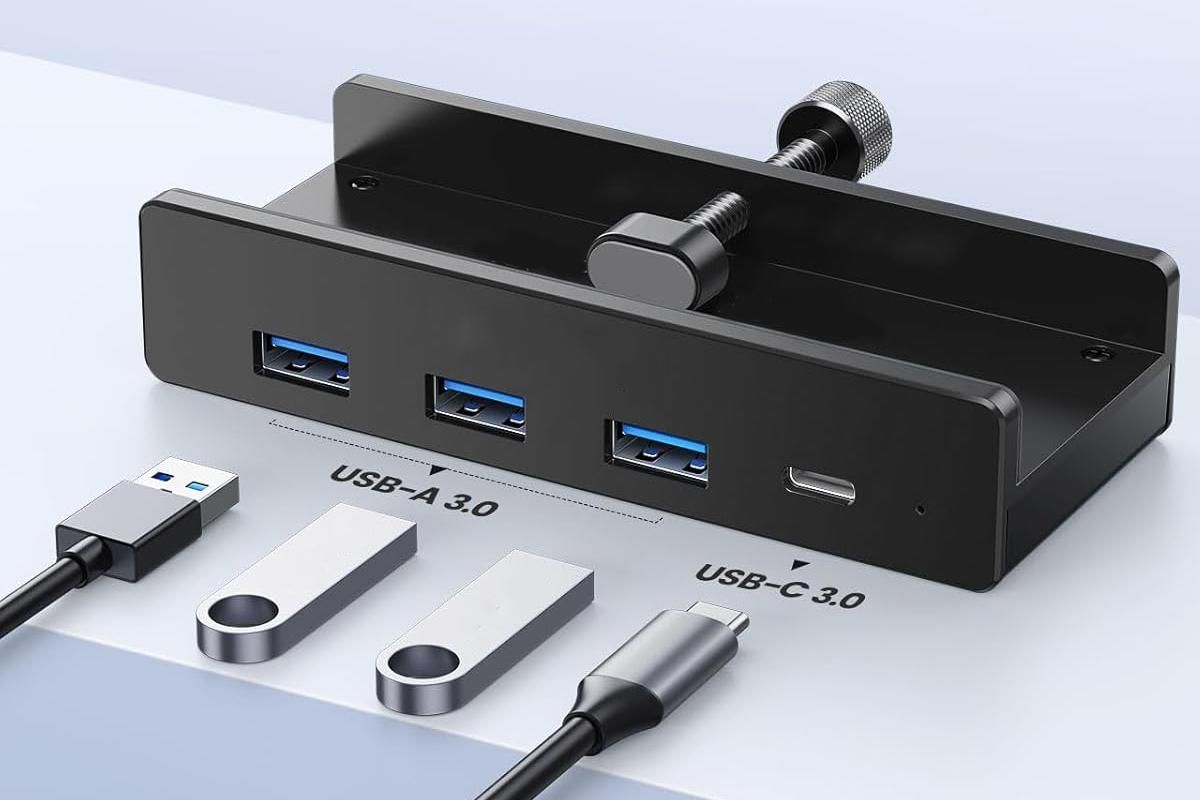 USB Hub 3.0 Aluminum 4-Port USB Adapter with 3 USB-A Data Ports for Monitors Desks - Black โ image 4