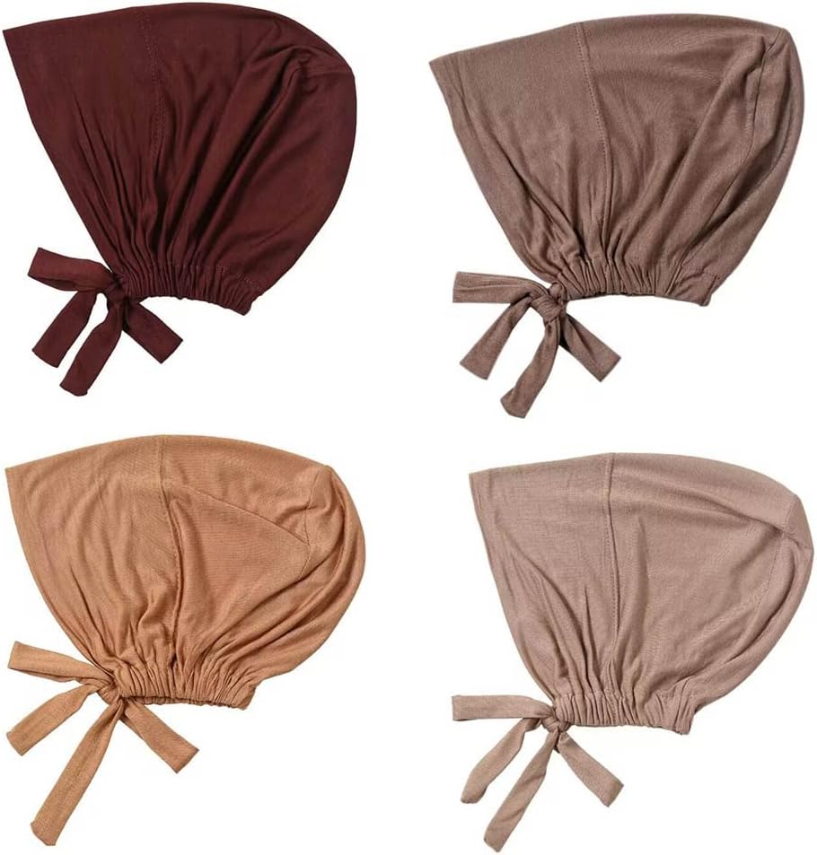 4 Pcs Women Hijab Undercap Muslim Inner Beanies Cap with Tie Back Closure Adjustable Underscarf Hat Chemo Turban Cap — image 2
