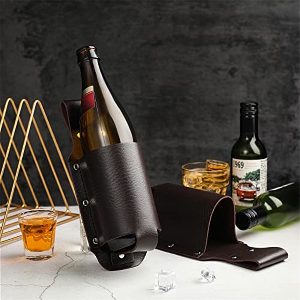 3 Pcs Beer Holster Classic PU Leather Beer Holster Bottle Holders Drink Belt Waist Bag Drink Holder for Travel Outdoor, Espresso Brown โ image 3
