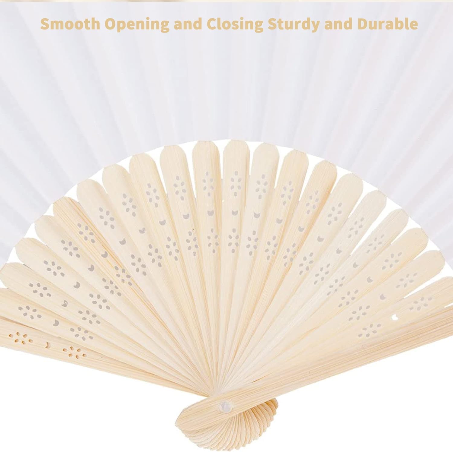 50pcs White Paper Hand Fan Bamboo Folding Fan Handheld Wedding Fans Folded Fan for Bridal Dancing Party Favors Church Home Office Decoration Gift DIY Supplies — image 5