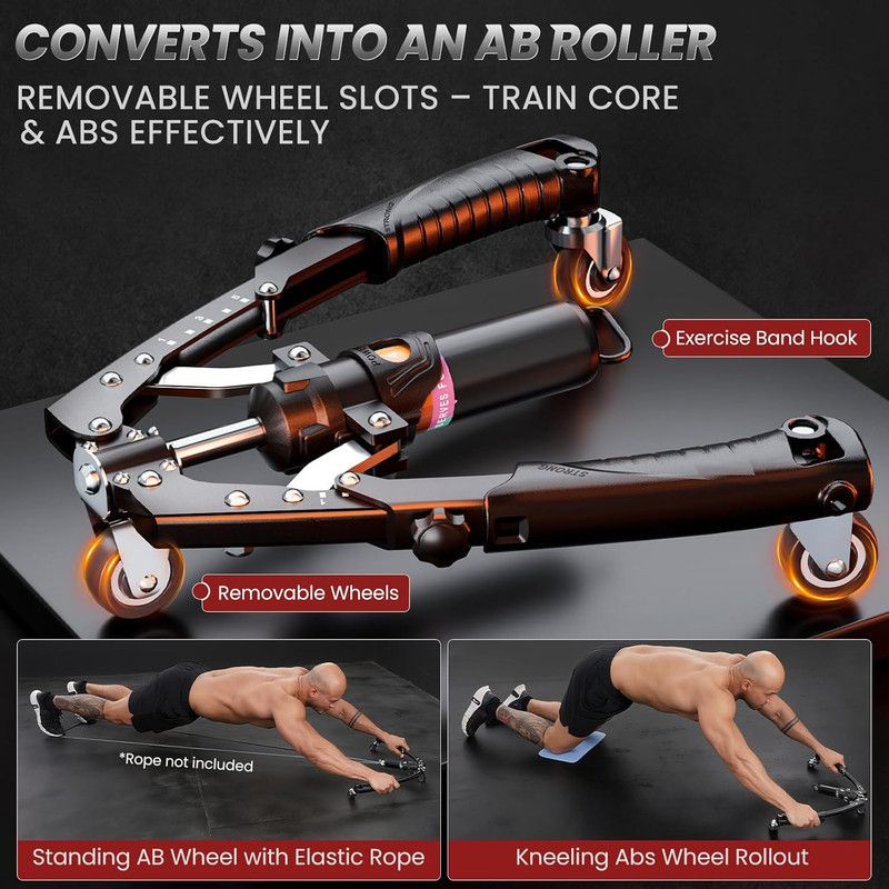 Twister Arm Trainer, 3 in 1 Hydraulic Power Chest Workout Equipment with Ab Roller Wheels and Hooks, Adjustable 22-440lbs Arm Trainer for Men Women, Home Gym β image 3