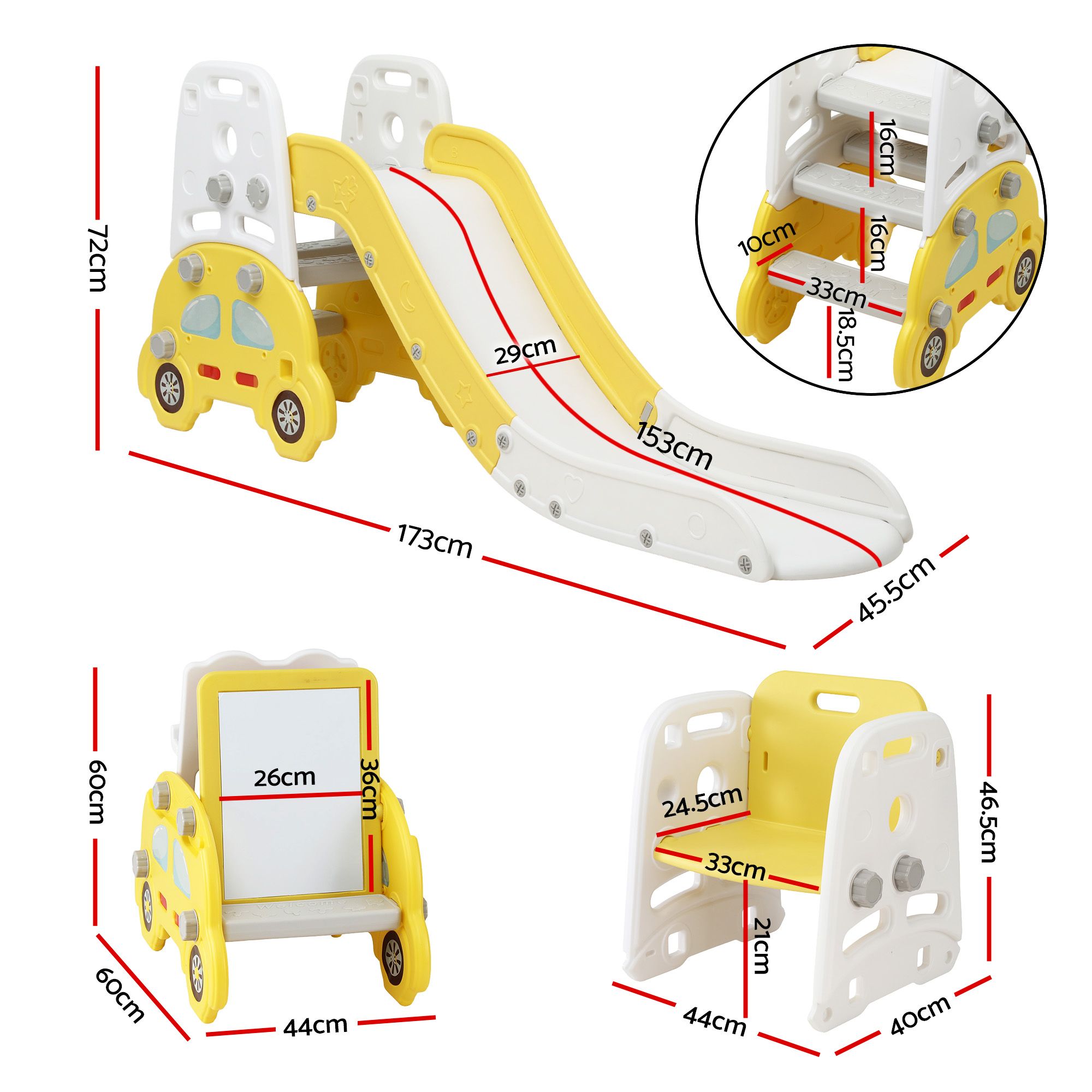 Keezi Kids Slide Set Toddler Indoor Playset Bookshelf Drawing Board Yellow โ image 2