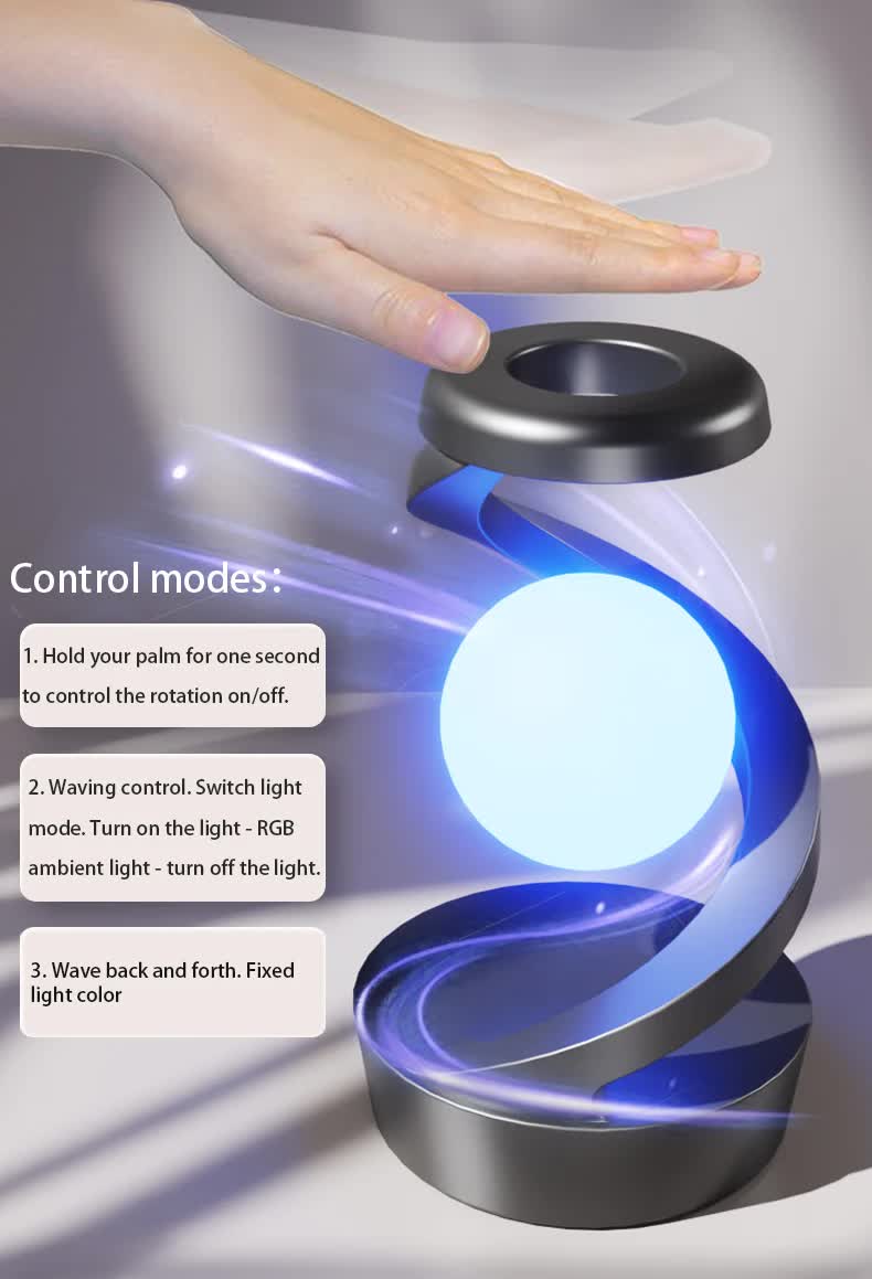 Grey 360° Rotating Floating Night Light | 7-Color RGB Atmosphere Light | USB Rechargeable for Bedroom, Bedside, Desk, Camping, and Party Décor — image 2