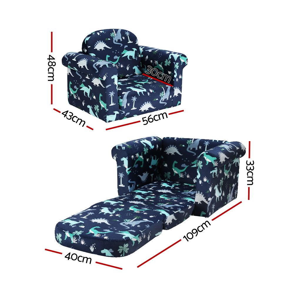 Keezi Kids Sofa 1 Seater Children Flip Open Couch Lounger Armchair Dinosaur Navy โ image 3