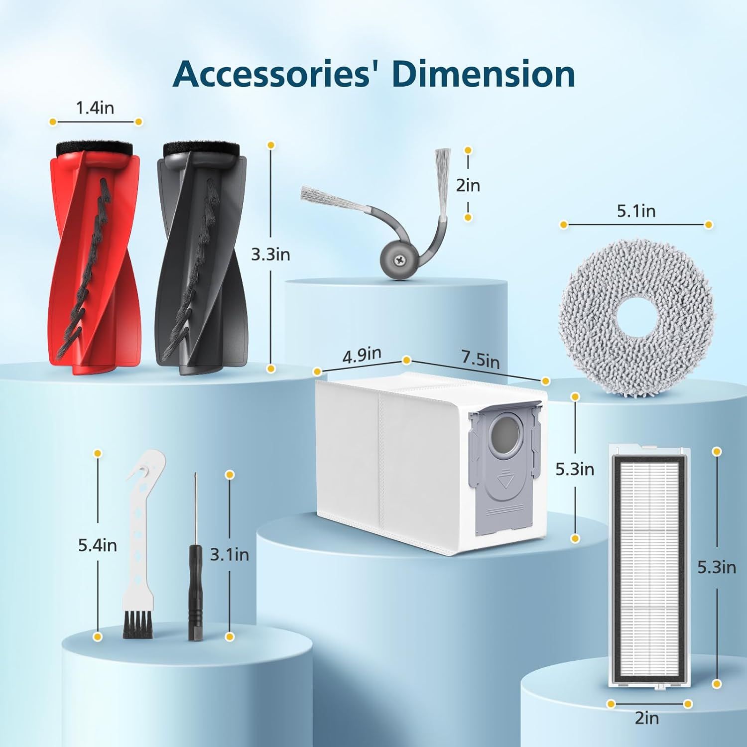 Qrevo S5V Replacement Parts or Qrevo S5V / Curv/Edge/Edge S5A / Curv S5X, Accessories include 2*Set Main Brush, 6*Mop Pads, 6*Vacuum Bags, 4*Hepa ilters — image 2