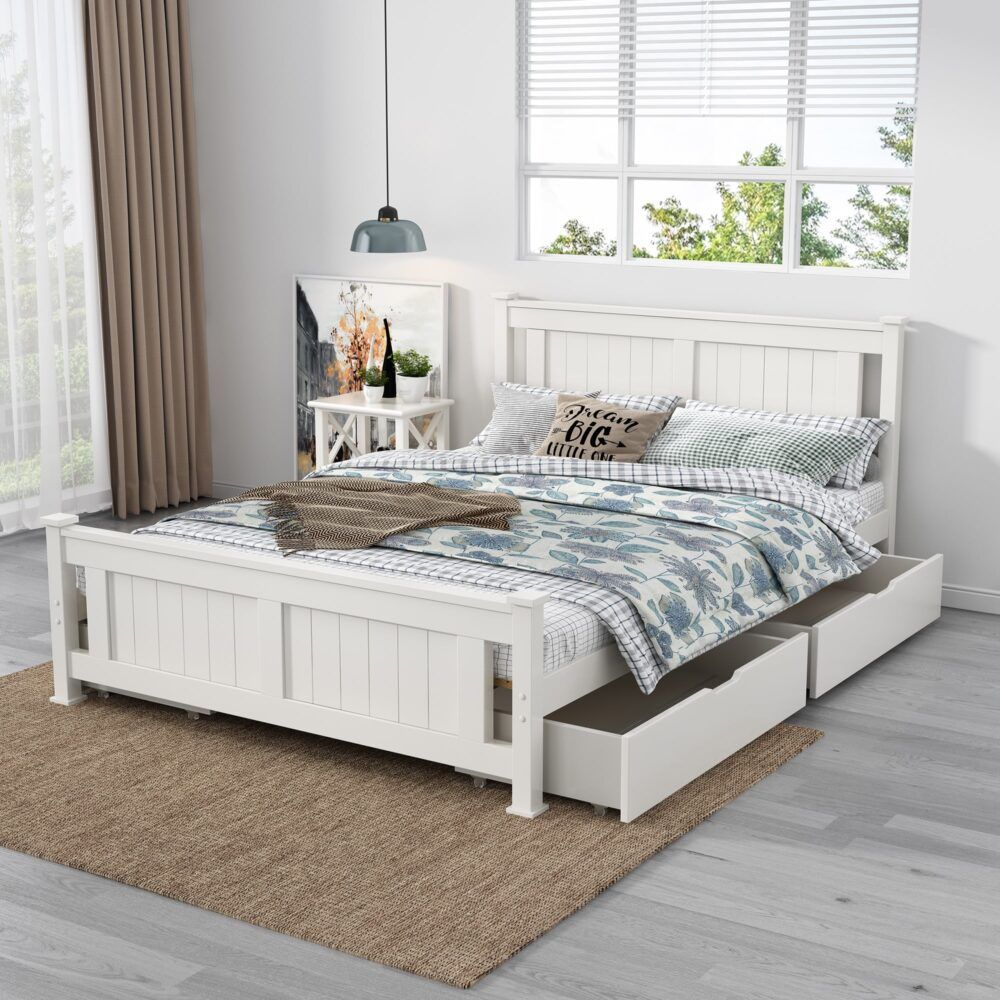 2 x Wooden Bed Frame Storage Trundle Drawers-White โ image 5