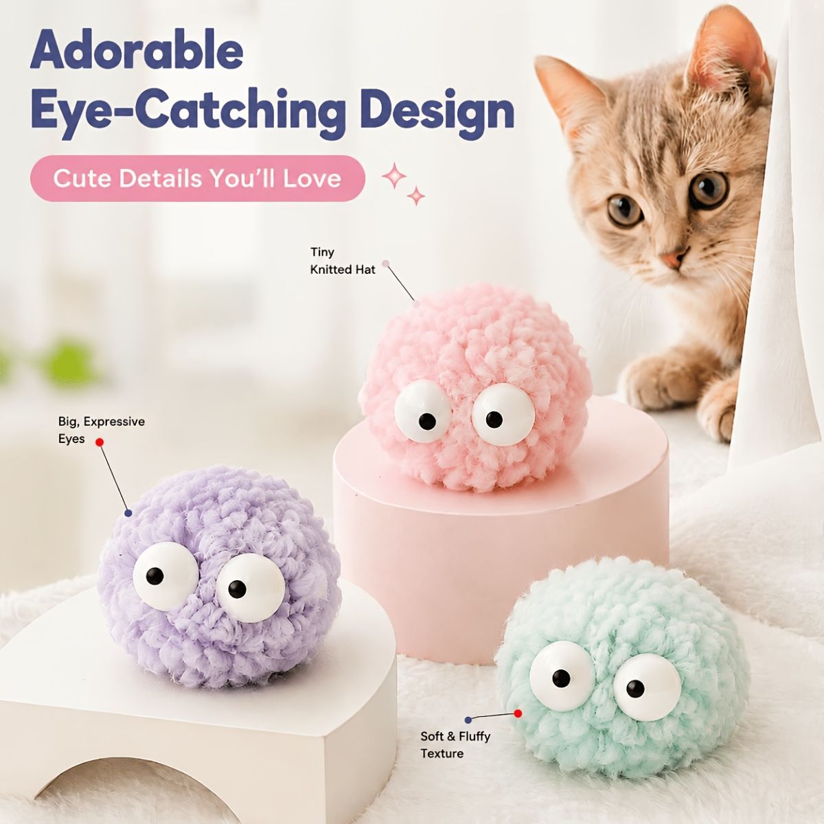 Cat Toys Fluffy Ball Toys Cat Interactive Toys Indoor Cat Toys Cat Boredom - Multi-color - Size 01 — image 3