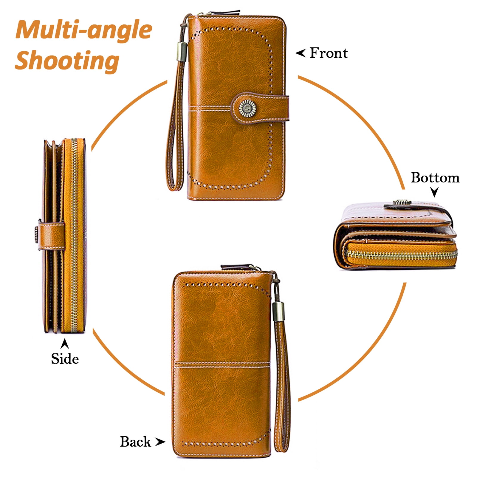 Leather Wallet Women Rfid Blocking Large Capacity, Zip Around Long Wallet - Pu Phone Clutch Purse, Trifold Ladies Wallets Coins Zipper Pocket with Id Window — image 6
