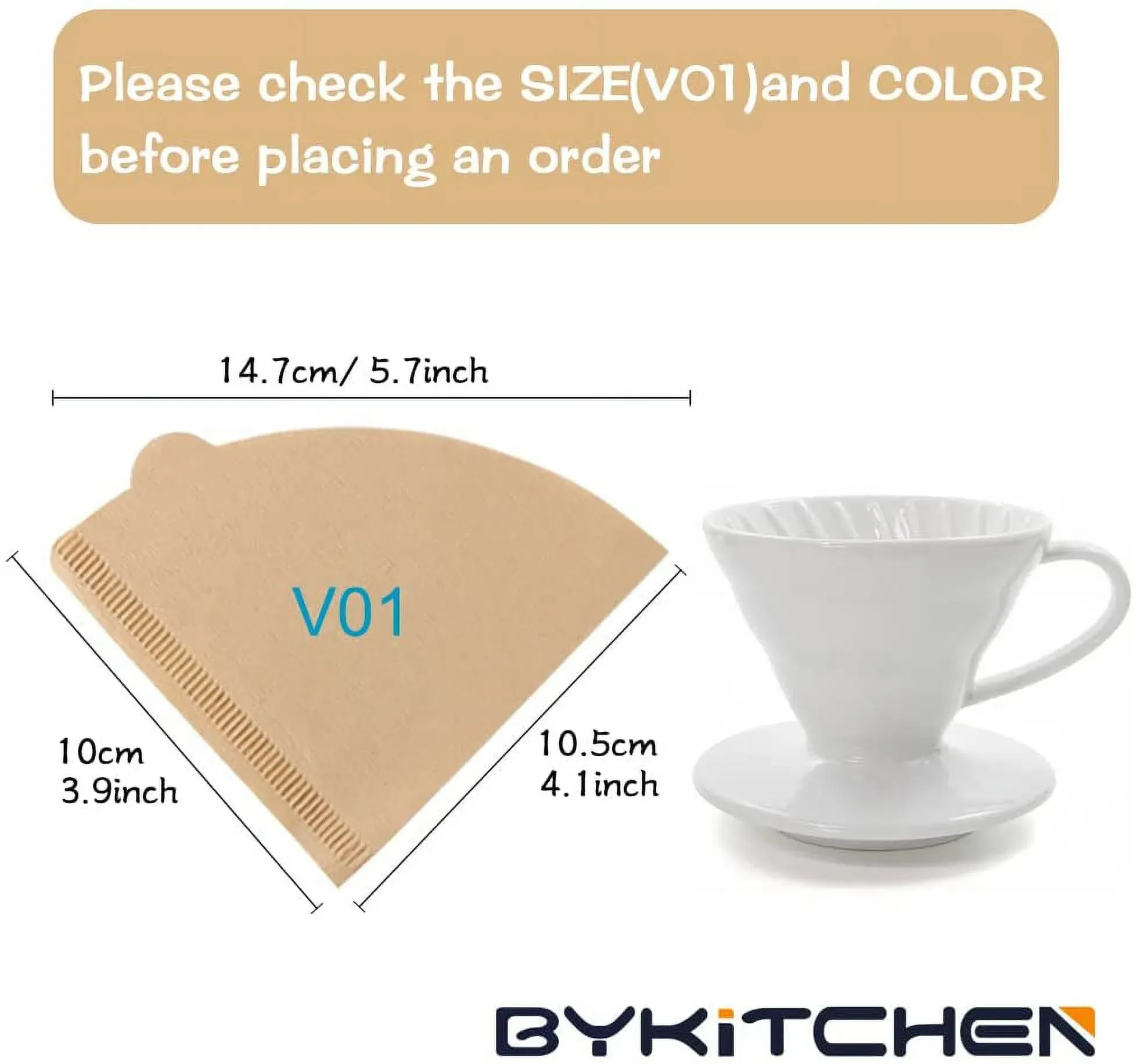 Size 01 Coffee Filters, 200 Count Natural Paper Cone Filters for Pour Over, 1-2 Cup Brown — image 2