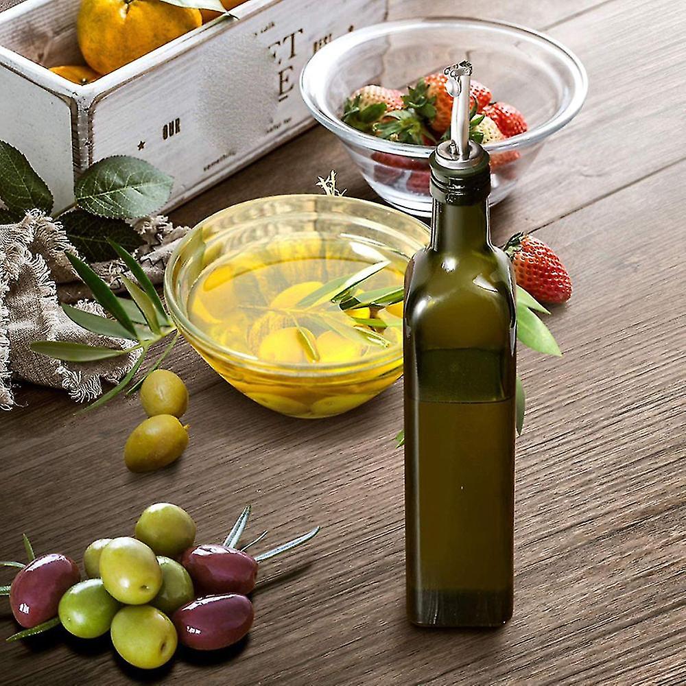 Glass Olive Oil Carafe Bottle 500ml Green Oil Vinegar Pour Spout Funnel — image 3