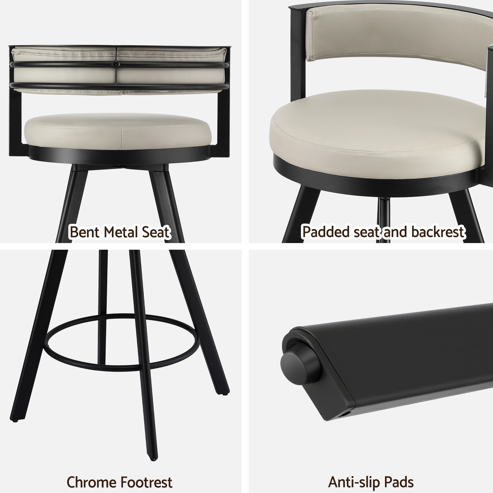 Artiss Bar Stools Set of 4 Swivel Kitchen Chair Metal Counter Beige Leather — image 6