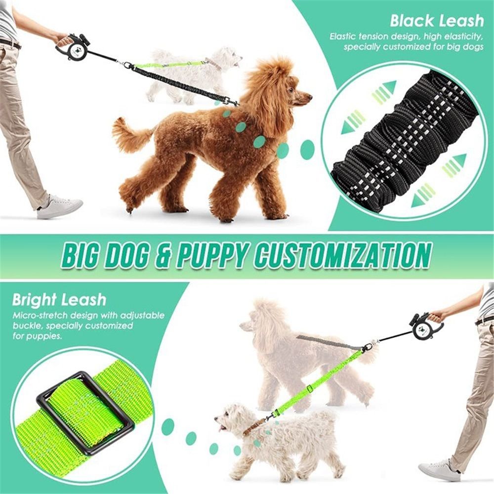 2 in 1 Double Dog Leash Attachment Combine Adjustable Strap and Shock Absorbing Bungee No Tangle Dual Training Splitter for Different Size Dogs(Black — image 4