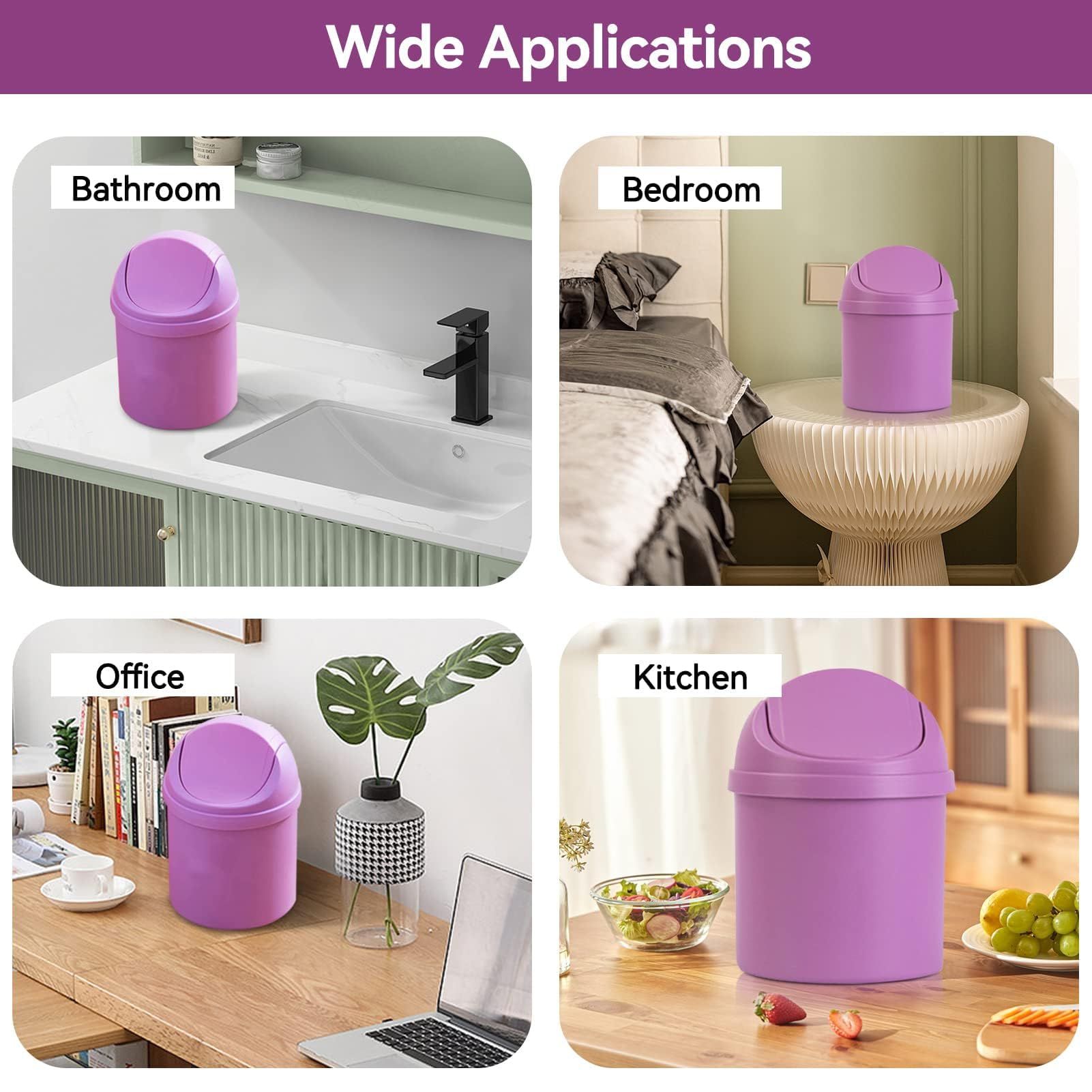 Plastic Trash Can Household Mini Trash Can | Small Paper Basket with Lid on The Living Room Table Four Colors (Color: Purple) โ image 2