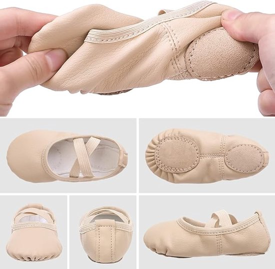 Women's Ballet Shoes – Ballet Shoes for Girls – Beige – Soft PU Leather Dance Shoes with Non-Slip Sole – Suitable for Ballet, Yoga & Home Use – For — image 2