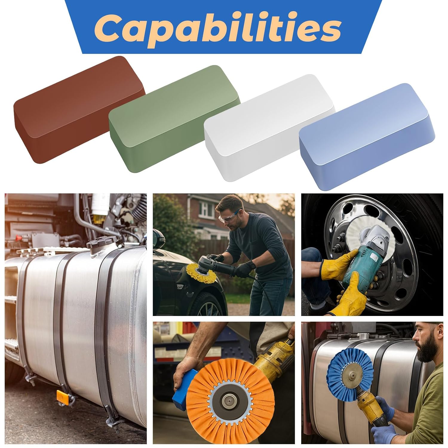 8 Inch Airway Buffing Wheels Aluminum Wheel Polishing Kit in Diameter 5/8 Arbor Hole, Compound and Metal Polish for Angle Grinder(Vivid Color,8 Pcs) Vivid — image 5