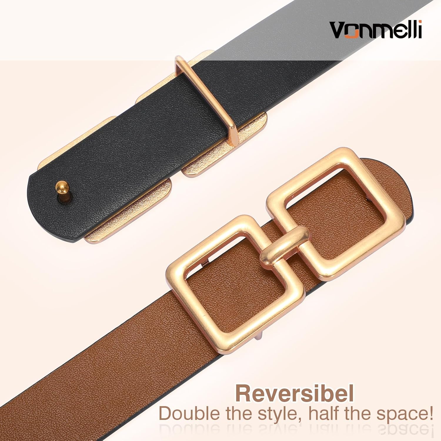 Reversible Leather Belt for Women Jeans Pants Fashion Ladies Belt for Dress with Gold Buckle โ image 2