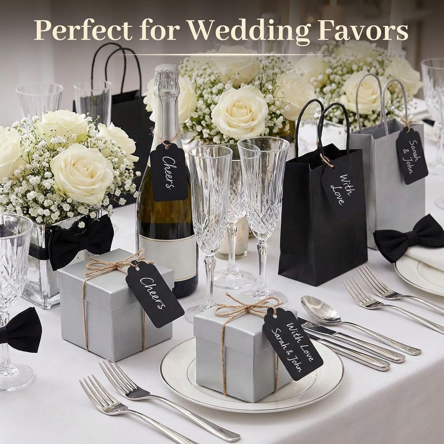 125pcs Gift Tags with String Attached, 1.5 x 2.8 inch Black Gift Tags Paper Black Labels for Clothes DIY Crafts Wedding Holiday โ image 3