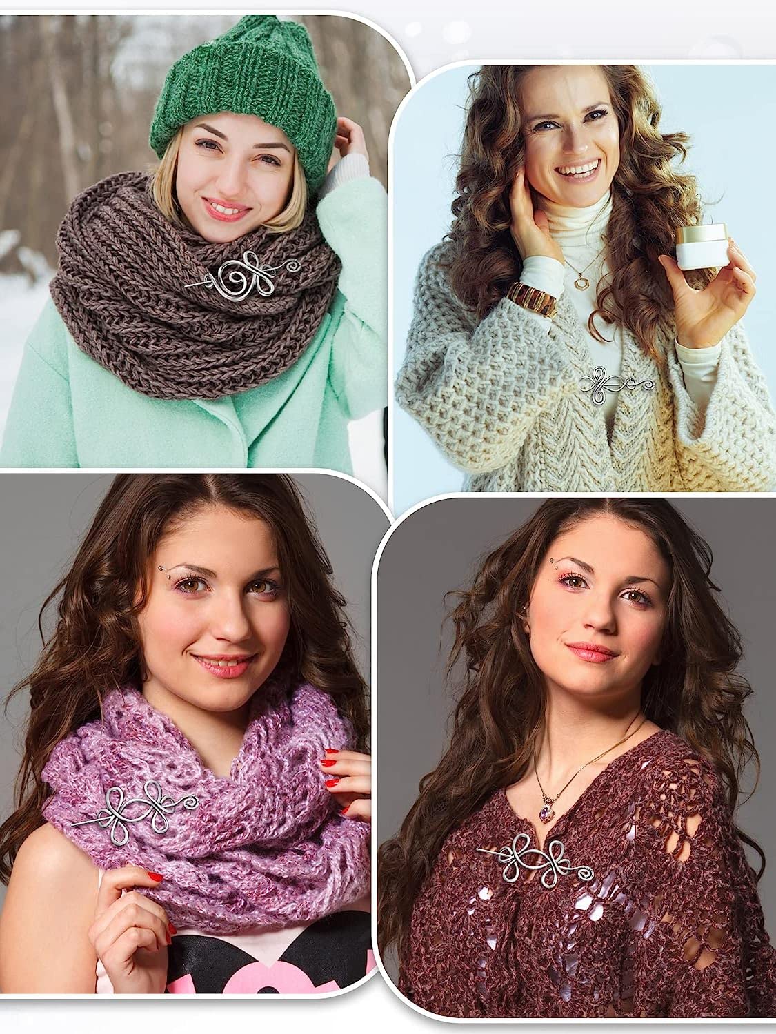 Celtic Shawl Pin 3 Pcs Crossed Knots Budding Spiral Crocheted Scarf Pin Cloak Pin Sweater Brooch for Women Girls Knitter Handmade Cape โ image 3