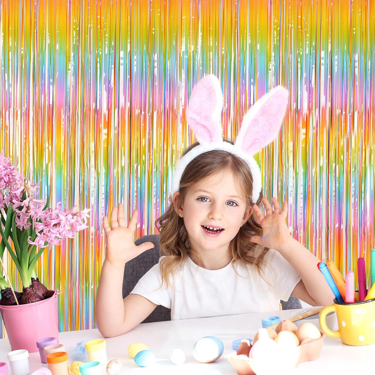 5 Pcs Style 1 Colorful Pastel Rainbow Metallic Fringe Curtain - 1x2m Iridescent Tinsel Backdrop for Birthday Parties, Weddings & Photo Booth Decor โ image 5