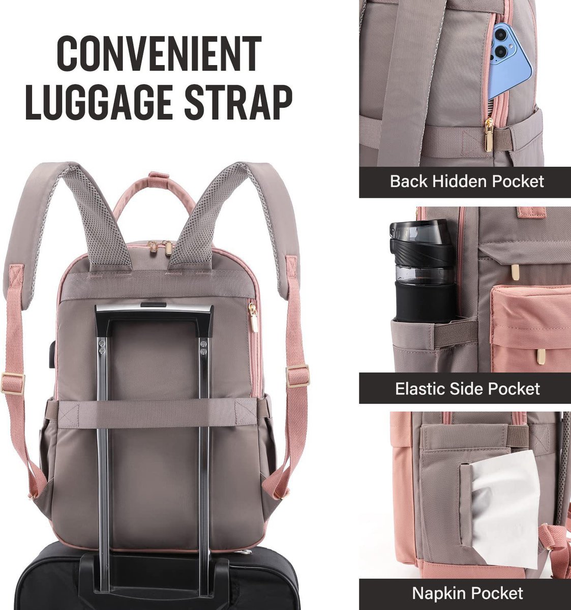 Nieuwe 2025 Backpack - 40L Travel Bag - Maximum Capacity - Laptop Backpack - School Backpack - For School and University Trips - Pink/Grey — image 2