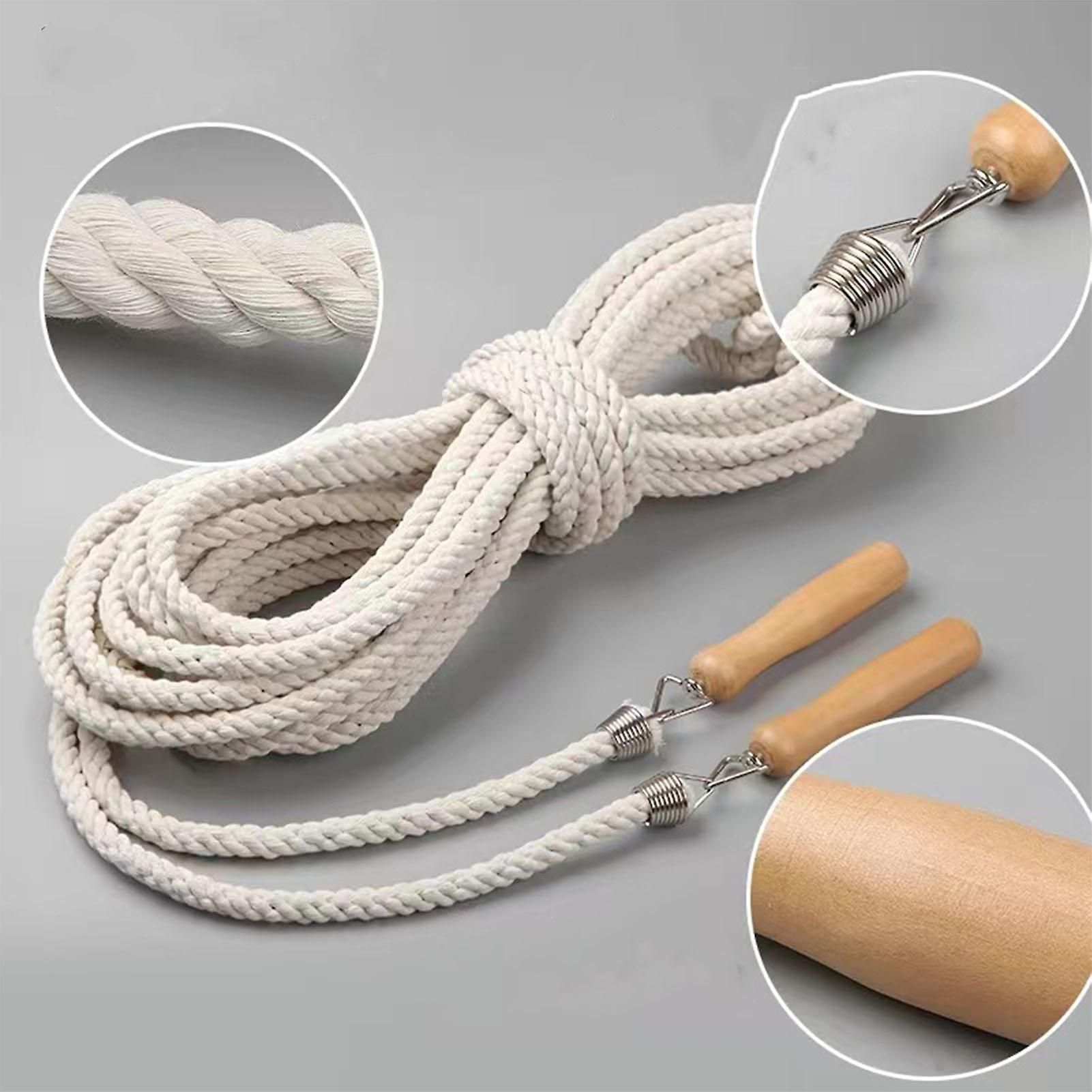 Wooden Handle Long Jump Rope, Adjustable Cotton Twine Skipping Rope for Team Games, School Sports, Playground Activities & Fitness - 5m — image 4