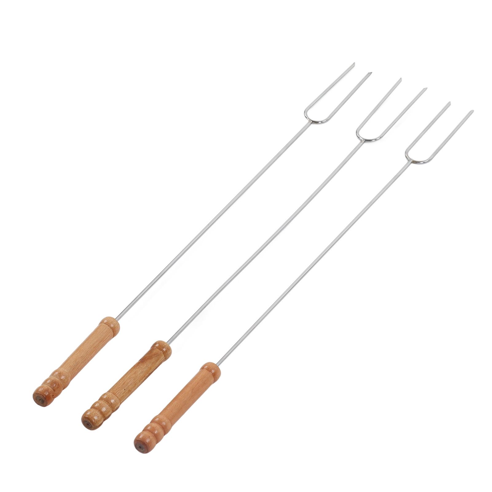 3Pcs Barbecue Forks Multifunctional Stainless Steel Roasting Stick with Beech Wood Handle for Outdoor BBQ Camping 47.2cm — image 3