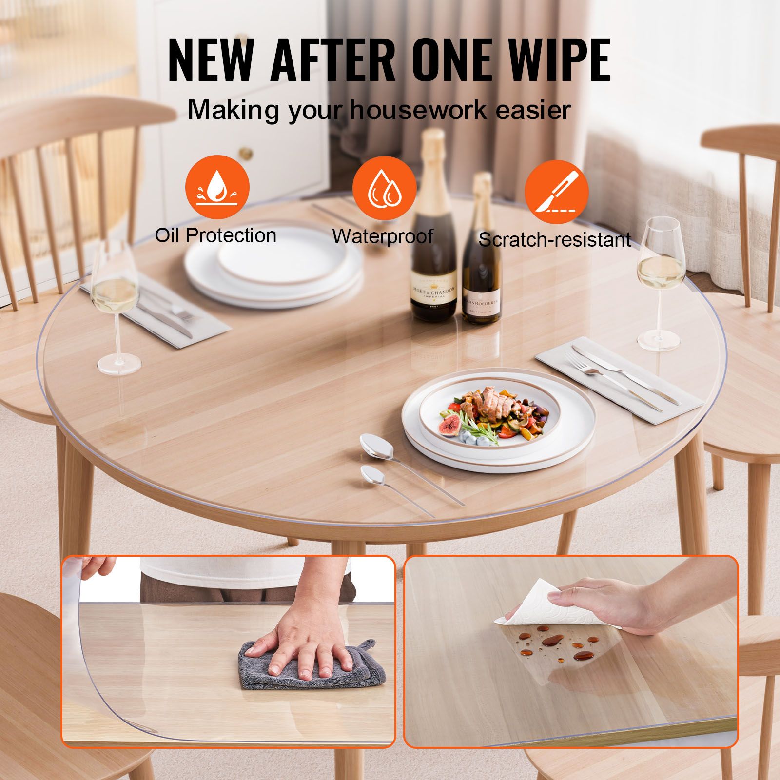 Plastic Table Cover, 48 × 48 Inch 2.0 mm Thick Clear Table Protector, Round PVC Desk Mat, Waterproof & Easy Cleaning Desk Pad Tablecloth, for Office Dresser — image 4