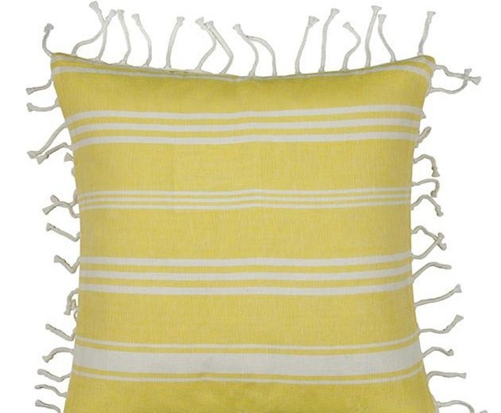 Pack of 4 Fresh Yellow & White Striped Cushion Cover with knotted edging — image 2