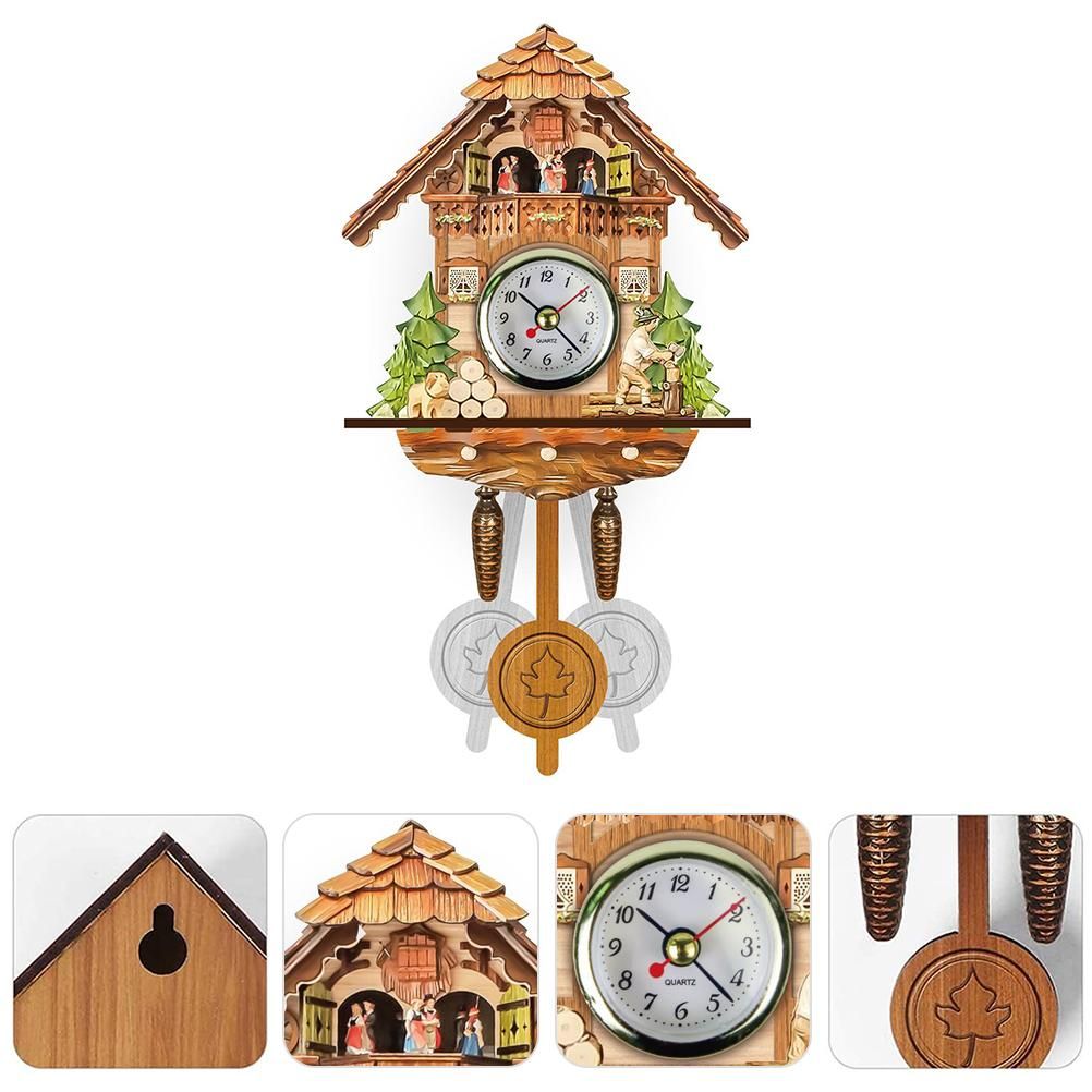 Cuckoo Clock Antique Wooden Cuckoo Birdhouse Wall Clock Home Decor Hanging Cuckoo Clock Auto Swing Bell Pendulum Home Decor — image 2