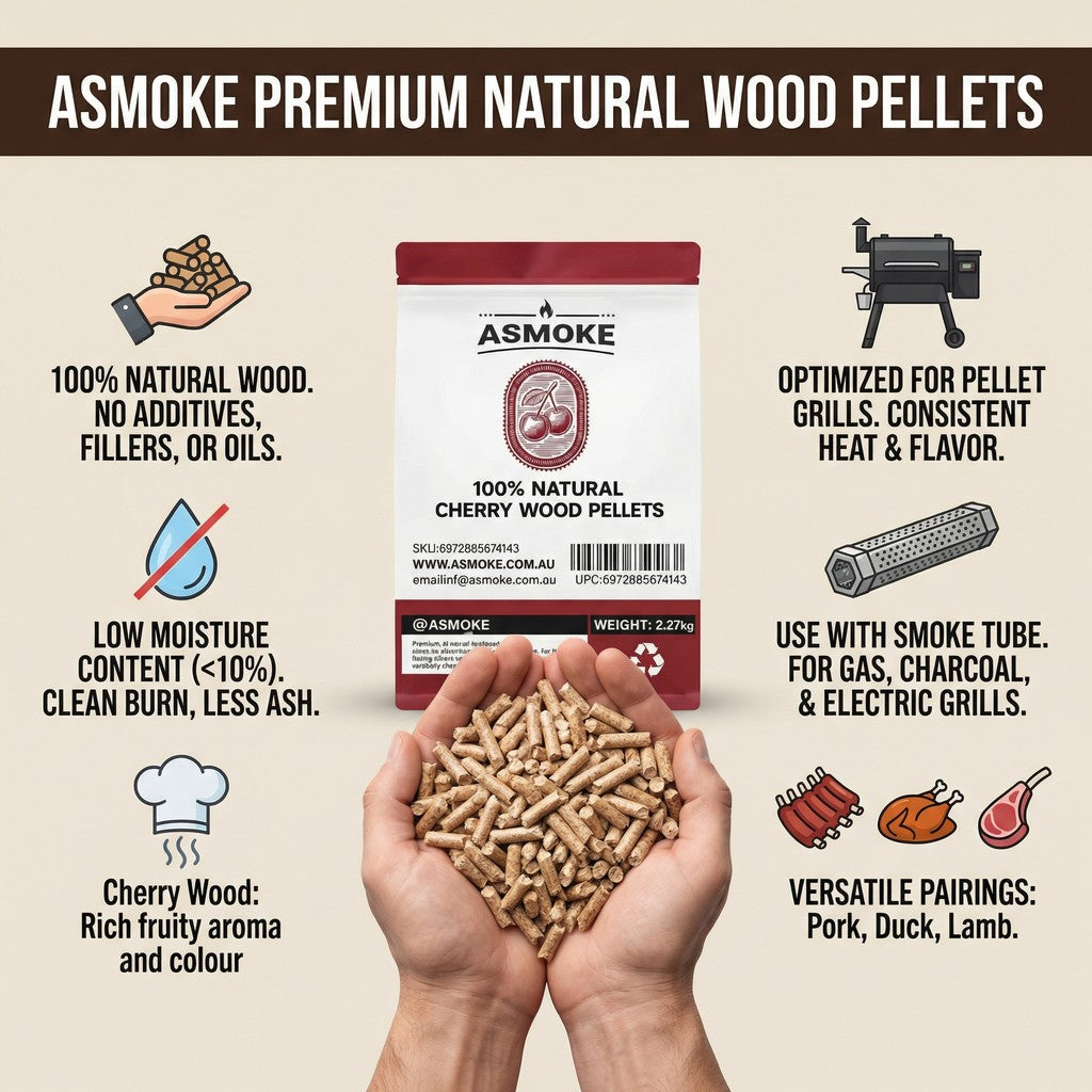 ASMOKE 100% Natural Cherry Wood BBQ Pellets (2.27kg) - Premium Fruit Hardwood for Smoker Grills & Cold Smoking — image 3