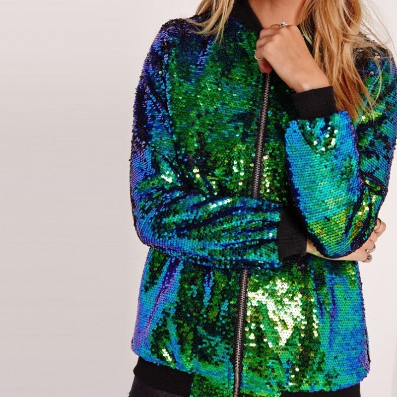 Women Sequin Baseball Jacket HANCY Loose Polyester Black XXL spot wholesale โ image 4