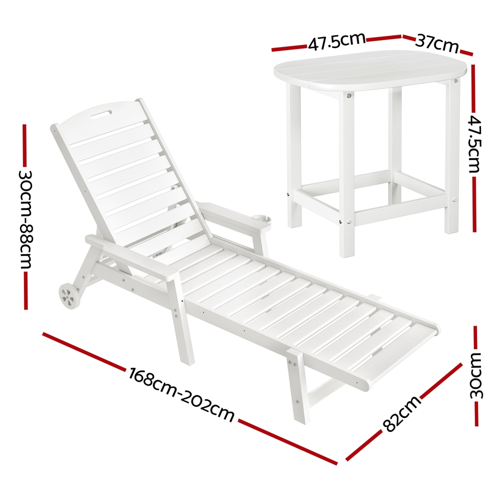 Gardeon Sun Lounge Lounger Beach Chair HDPE Patio Outdoor Furniture with Wheels White — image 2